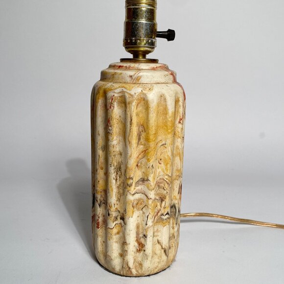 Antique ART DECO Ribbed and Marbled ALABASTER High End Lamp - Picture 1 of 11